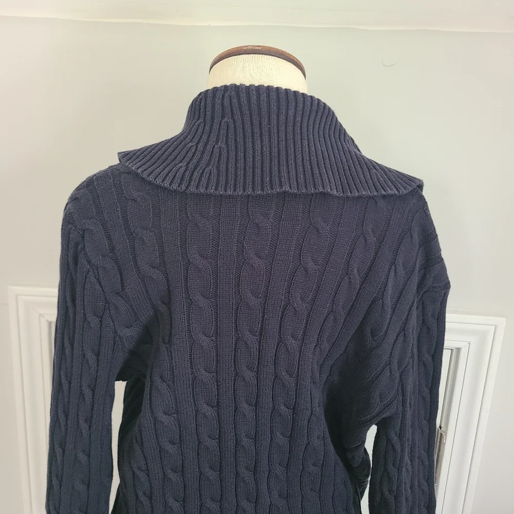 Ralph Lauren Buckle Sweater Womens Size L Cable Knit Preppy Equestrian READ FLAW - Picture 5 of 16